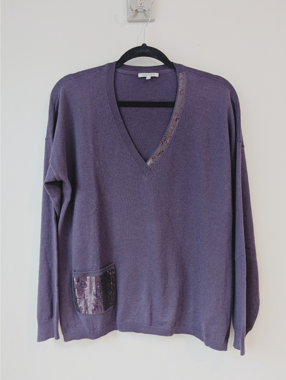 Lisa Todd Cashmere Blend V Neck Sequin Sweater
